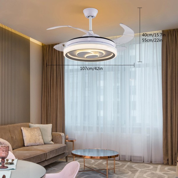 42'' Modern Round Ceiling Fan Light 6 Speeds And 3