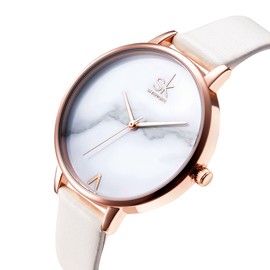 Alienwork SK Minimalist Women's Ultra Flat Elegant Watch, Sk0039l/rose gold/white rose gold/leather strap white, Strap.