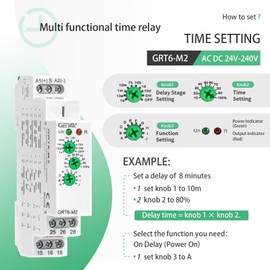 Multifunction Time Relay 2 Outputs 10A Adjustable Smart Relay 24V Electronic Timer in Din Rail,0.1s-10 Days Wide Range Delay On Off Factory Automation Universal Voltage GRT6 M2 AC DC 240V