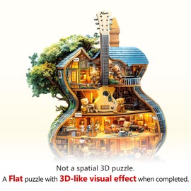 WOODBESTS Wooden Puzzle Adults, Music House Wooden Puzzle, Irregular Unique Puzzle, Beautiful Gifts for Puzzle Lovers, Family Game Birthday Gift (L-34 x 28.4 cm, 190 Pieces)