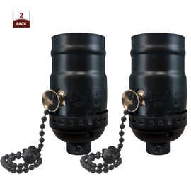 Royal Designs, Inc. Pull Chain Lamp Socket for Incandescent or LED Bulbs, 6" Matching Chain, Black Finish, Set of 2