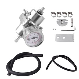 BARTOO Universal Adjustable Fuel Pressure Regulator Kit, Aluminum Fuel Regulator,Adjustable Gas Oil Injection Pressure Regulator with 0-140 PSI Gauge -Silver