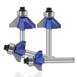 Eyech 4Pcs 45 Degree Chamfer Router Bit Set 1/4 Inch Shank Chamfer Bit Bevel Router Bits