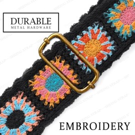Guitar Strap, Crochet Flower Guitar Straps with Leather Ends for Acoustic, Bass, Electric Guitar,2 inch Wide(Crochet-black)