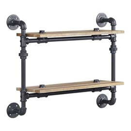 Acme Brantley Wall Rack with 2 Wooden Shelves in Oak and Sandy Black