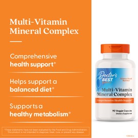 Doctors Best Multi-Vitamin Mineral Complex, Comprehensive Health Support, Non-GMO, Gluten Free, Vegan 90 Veggie Capsules