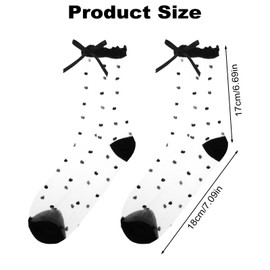 Tyqour 3 Pairs of Transparent Socks with Bow Transparent Socks Women's Ultra Thin Socks Fine Stockings Summer Ankle Ruffle Socks Polka Dot Costume Socks Fashionable Ankle Socks for Women