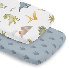 Sweet Jojo Designs Watercolor Dinosaur Dino Boy Baby Bassinet Sheets Fitted Sheet Set Infant Newborn Nursery Oval Rectangle Hourglass Mattress 2p Blue Tracks Footprint Green Modern Dinosaurs Animal