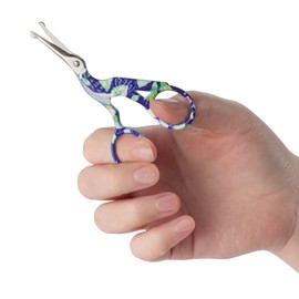 Stork Bird Rounded Safety Tip Embroidery Craft Stainless Steel Crane Scissors - Small Blue - 1 Pair