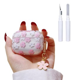 Faneiy for AirPods 4th Generation Case with Keychain+Cleaner Kit,Cute Clear Pink Flower Floral Protective Earphone Cover,Soft Transparent TPU for AirPods 4 Case Women Girl