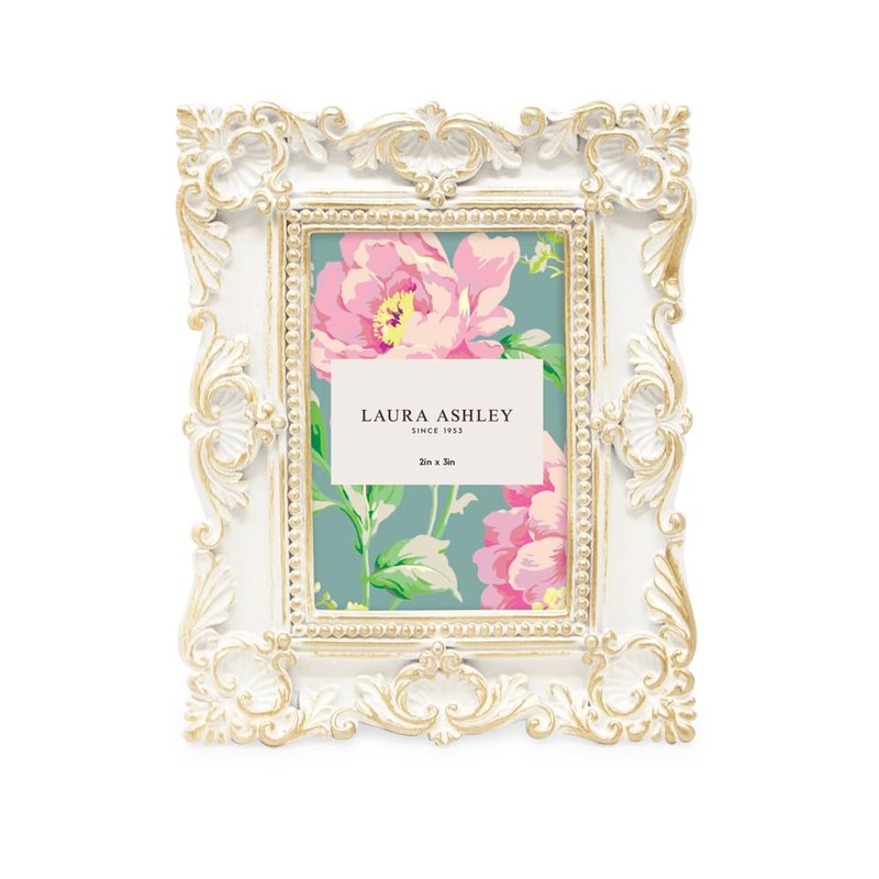 Laura Ashley 2x3 White W/ Gold Ornate Textured Hand-Crafted Resin