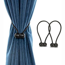 Fullgaden 2 Packs Magnetic Curtain Tiebacks with Unique Wooden Balls,Classic European Window Tie Backs Holders for Home Office Kitchen Sheer Blackout Panels, Black