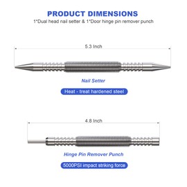 Glieskir Spring Loaded Nail Set Tools,2-PCS Dual Head Nail Setter and Hinge Pin Punch Set, Hammerless 1/16″& 3/32″Spring Nail Set, Super Strong Force Door Pin Removal Tool