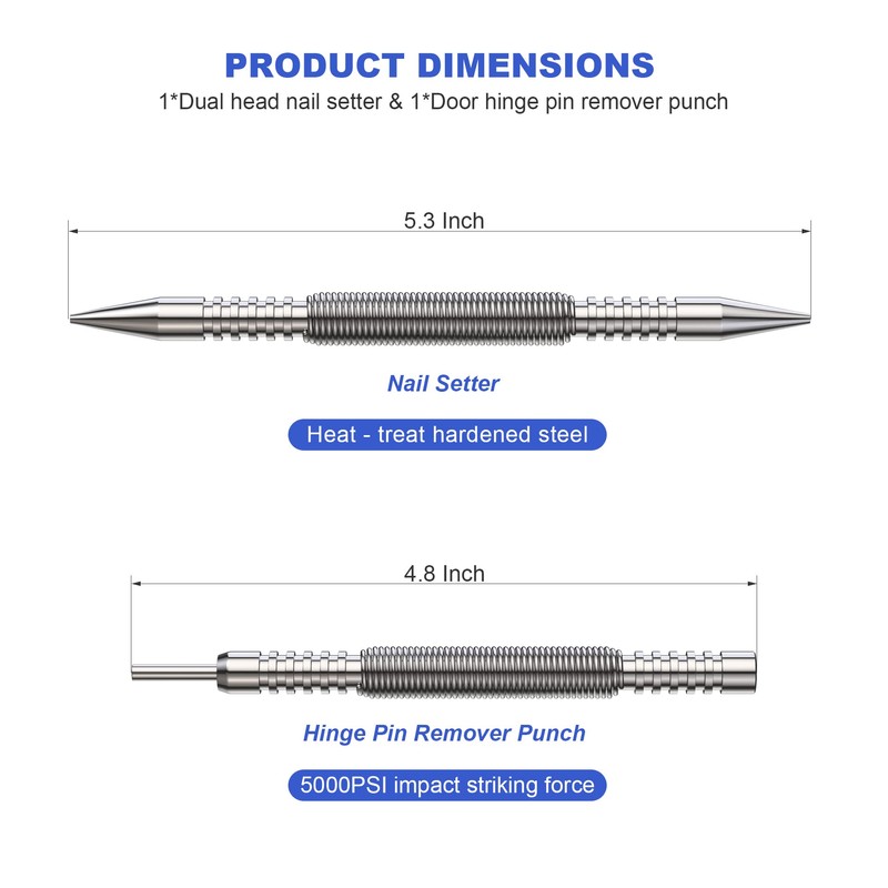 Glieskir Spring Loaded Nail Set Tools,2-PCS Dual Head Nail Setter