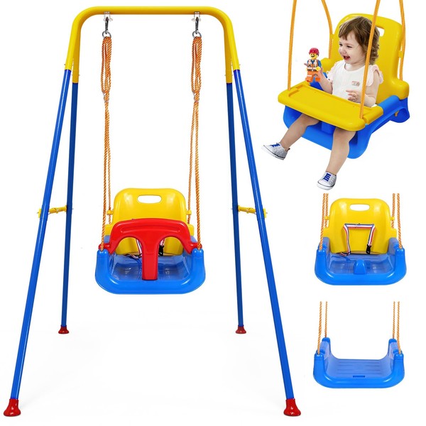 Upgraded Toddler Swing with Tray, Baby Swing Outdoor with Detachable