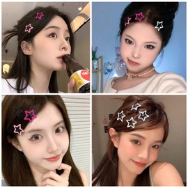 50Pcs Pink Star Hair Clips Y2K Silver Star Hair Clips for Women Metal Star Barrettes for Hair Non Slip Kawaii Star Hair Accessories for Girls Black Cute Snap Hair Clips Styling Tools Gifts