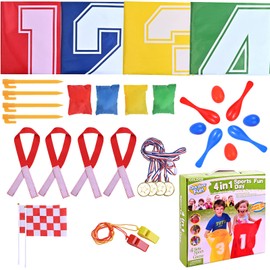 GOLDGE Outdoor Games for Kids 3-7, Potato Sack Race Bags, Bean Bag Toss Game, 3 Legged Race Bands, Egg and Spoon Race Game, Yard games, Carnival Games for Kids Party, Camping Games