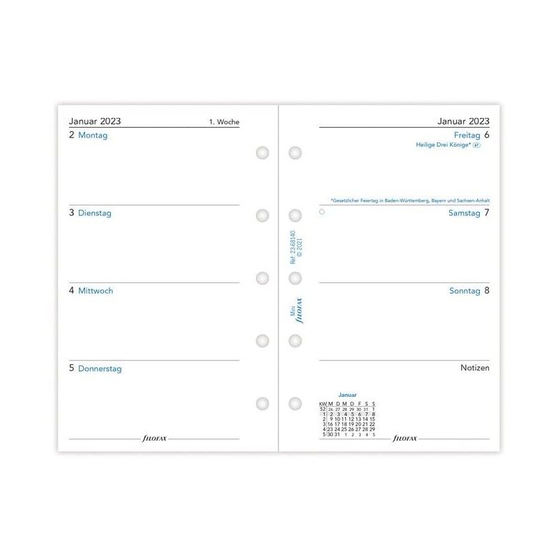 Filofax Mini 1 Week on 2 Pages (German) 2023, White,