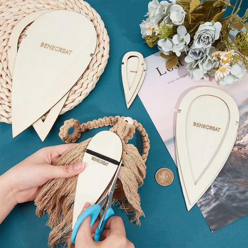 BENECREAT 8 Pcs Wood Macrame Cutting Template, Teardrop and Feather