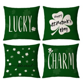 St Patricks Day Throw Pillow Covers 18x18 Set of 4 Saint Patricks Day Pillow Covers green Shamrock Clover Lucky Charm Pillow Covers Cushion Covers Pillow Cases for Home Outdoor Decorations (18 inch)