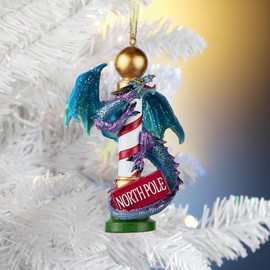 Design Toscano North Pole Dancing Dragon Gothic Holiday Christmas Tree Ornament, Single, 4 Inch, Cast Stone Resin, Blue/Purple Paint Finish
