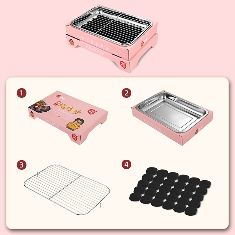 Charcoal Grill Single Use Compact Detachable Stainless Steel Portable Barbecue