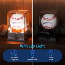 Leshein Baseball Display Case with Led Light, Light up Baseball Case for Display, Acrylic Baseball Holder Display Case, UV Protected Clear Baseball Stand Baseball Cube for Memorabilia Baseball Golf