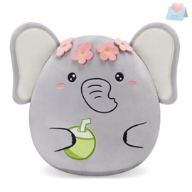 Athionsu 12 Inch Adorable Elephant Plush Pillow Toy Flower Crown Design with Coconut Detail for Kids and Adults, Great for Bedroom Decor and Cuddling