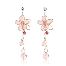 Peasimy Pink Cherry Blossom Dangle Stud Earrings for Women Cute Enamel Diamond Flower Drop Dangling Earrings Wedding Birthday Party Jewelry Gifts (Pink)