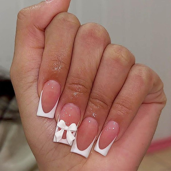 French False Nails - 24Pcs Square Press On Nails Short,12