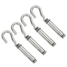 PATIKIL Expansion Hook M6 4 Pack 304 Stainless Steel Concrete Wall Hook Screw Open Cup Hook for Concrete Brick Stone Ceiling Hanging Silver