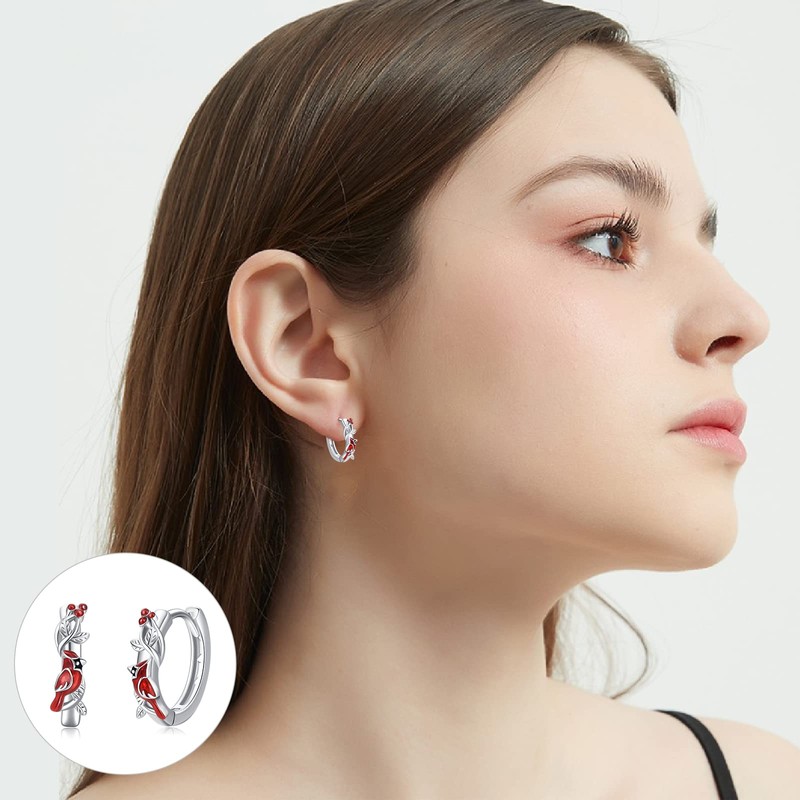 Cardinal Earrings Sterling Silver Hypoallergenic Hoop Earrings Cardinal Gifts for