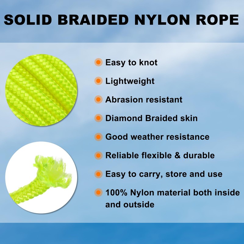 sourcing map Solid Braid Nylon Rope 1/8 Inch 50 FT