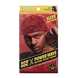Red by Kiss Bow Wow X Power Wave Premium Pattern Velvet Durag, Soft & Stretchy, Ultimate Compression, Secure Fit & Breathable (Dragon Red)