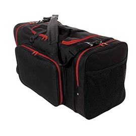 24" Blank Sports Duffle Bag Gym Bag Travel Duffel With Adjustable Strap *Vintage Black with Stylish Neon Outlines* (BLACK/RED)