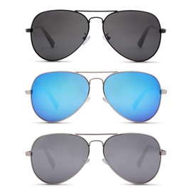 piscm Vintage Oversized Aviator Sunglasses for Women Men,Classic Polarized Driving Sun glasses UV Protection(Black+Blue+Silver)