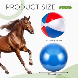 Lunmon 2 Pcs 25 Inch Herding Ball for Horse Goat Anti Burst Ball Large Giant Play Toy for Horses Stall Training, Hand Air Pump Included(Classic Triple Colors)