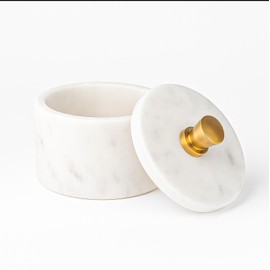 Repan Marble Salt Cellar with Lid and Golden Knob | Natural Stone Salt Box for Kitchen Counter and Dining | Marble Spice Jar Holder for Cooking, Tabletop, and Countertop Storage (4 * 3.5 Inch, White)