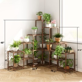 Whonline Plant Stand Indoor Corner, Wood Tiered Tall Outdoor Plant Shelves for Multiple Plants, Large Plant Rack with 7 Tiers and 14 Potted Plant Holders for Living Room Patio Corner