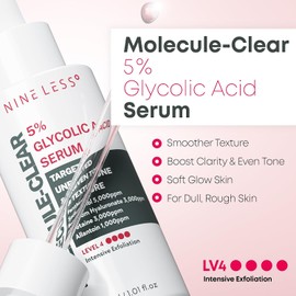 NINELESS-Molecule-Clear 5% Glycolic Acid Serum 30ml Suero Exfoliante Diario con Ácido Glicólico Renueva Textura, Minimiza Imperfecciones y Ilumina la Piel Fórmula Coreana Avanzada para Piel Más Suave y Radiante
