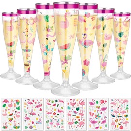 Honeydak 36 Pack 4. 5 oz Flamingo Cups Plastic Champagne Flutes Disposable Clear Toasting Glasses Cocktail Cup Wine Glass for Bachelorette Bridal Showers Hawaii Luau Summer Beach Party Favor