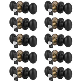 Gobrico Egg Closet Knobs Keyless Door Handles in Black Finish - Passage 10 Pack