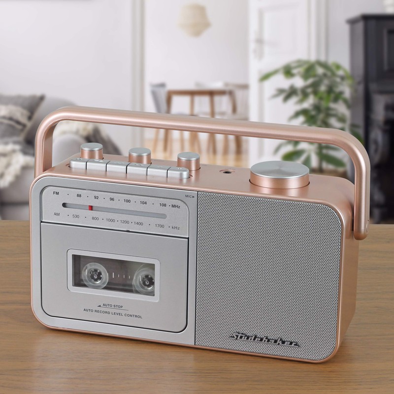 Studebaker SB2130RG Portable Cassette Player/Recorder with AM/FM Radio (Rose Gold/Silver)