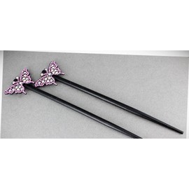 Perfect Hairstyle with Our Hair Accessories - Pink Set Of 2 Butterfly Hair Chop Sticks Wood Picks Pins Print 7 1/8" Long Fashionable Hair Accessory Hair Jewelry Accessories for Lady Women