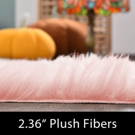 Latepis Pink Faux Sheepskin Rug Round Rug 6.7ft Cute Furry Rug for Bedroom Gi...