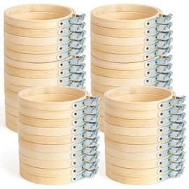 Caydo 48 Pieces 3 Inch Embroidery Hoop Bulk Mini Embroidery Hoop Bamboo Round Cross Stitch Hoop for Christmas Ornaments, Craft Art Home Decoration