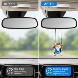 Swinging Duck Car Ornament for Rearview Mirror – Cute Resin Hanging Pendant with Gift Box for Interior Décor