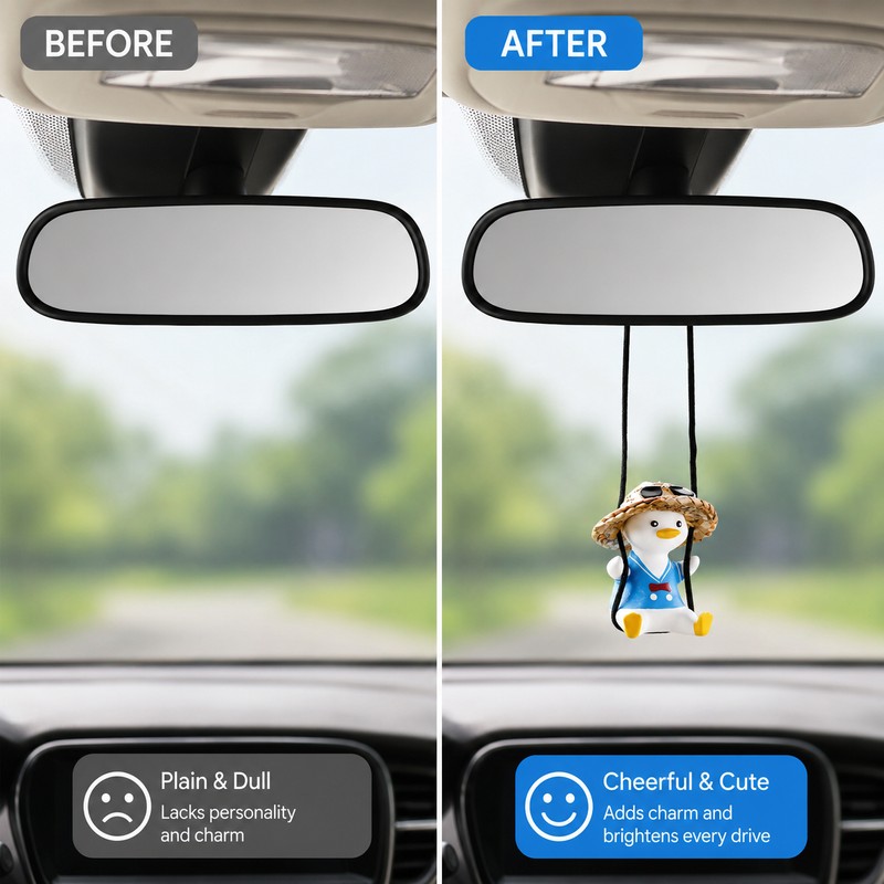 Swinging Duck Car Ornament for Rearview Mirror – Cute Resin