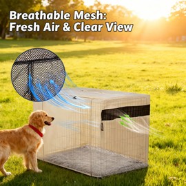 HiCaptain Dog Crate Cover 36.0" L x 23.0" W x 25.0" H with Breathable Mesh, Durable Heavy Duty Kennel Cover, Dual Zippered Panels, Windproof Waterproof UV-Resistant(Beige)