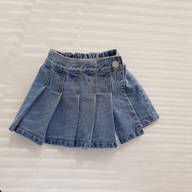 TIBE PINCESS Girls Denim Skirt Summer Vintage Pleated Kids Skirt Shorts Children Uniform Skirt Jeans Skorts 11-12Years Blue